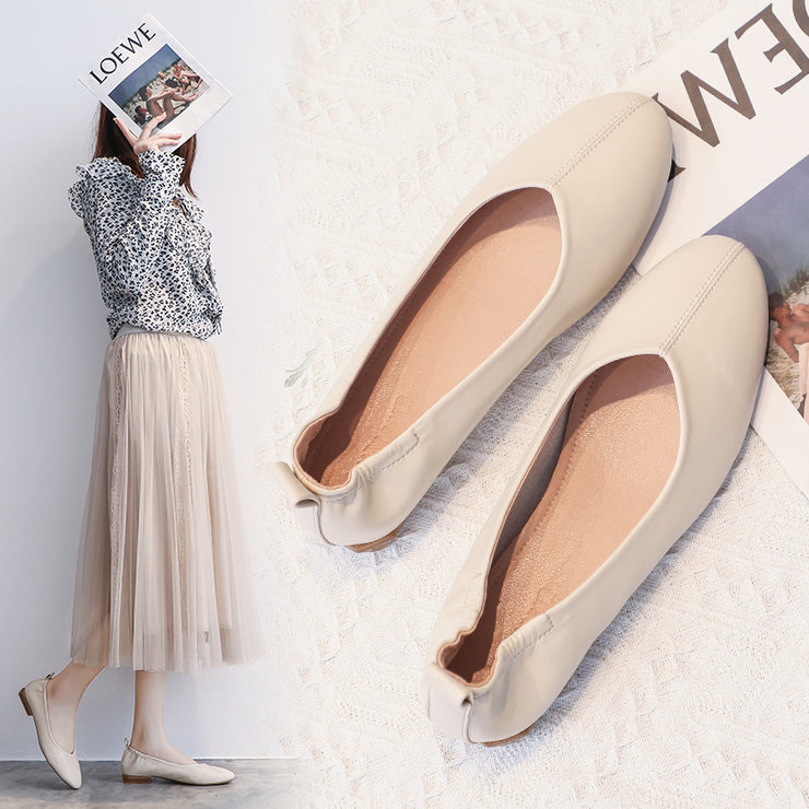 Leather Pea Single Shoes Women&