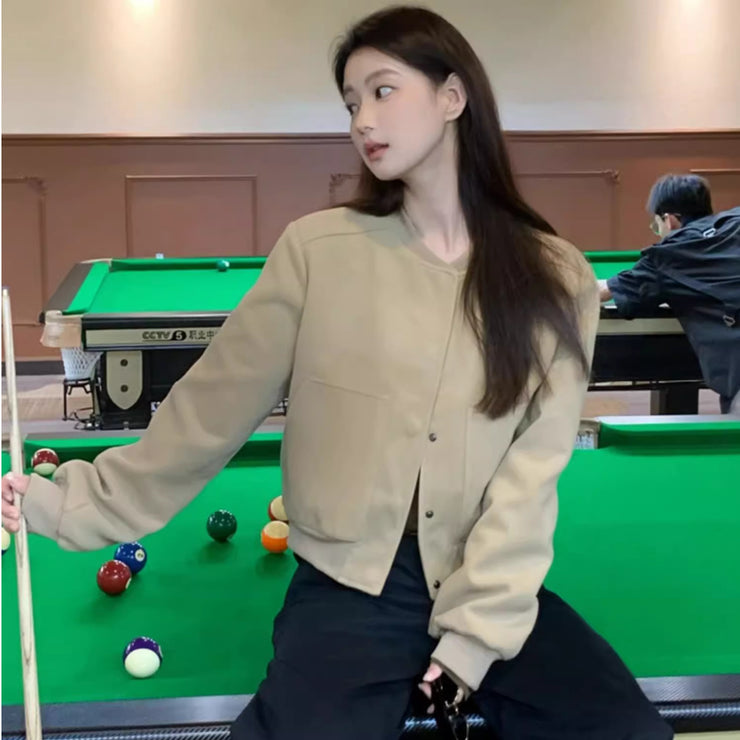 Retro Short Baseball Jacket Women&