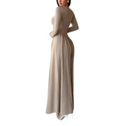 Base Pleated Solid Color Long Dress