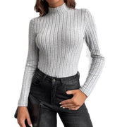 Half Turtleneck Sunken Stripe Brushed Soft Warm Sweater