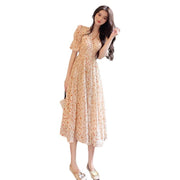 French Style Floral Skirt Puff Sleeve Skirt Long Skirt