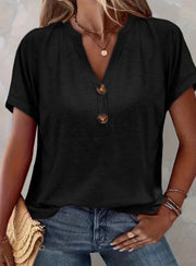 Women's Solid Color Button Short Sleeved Shirt