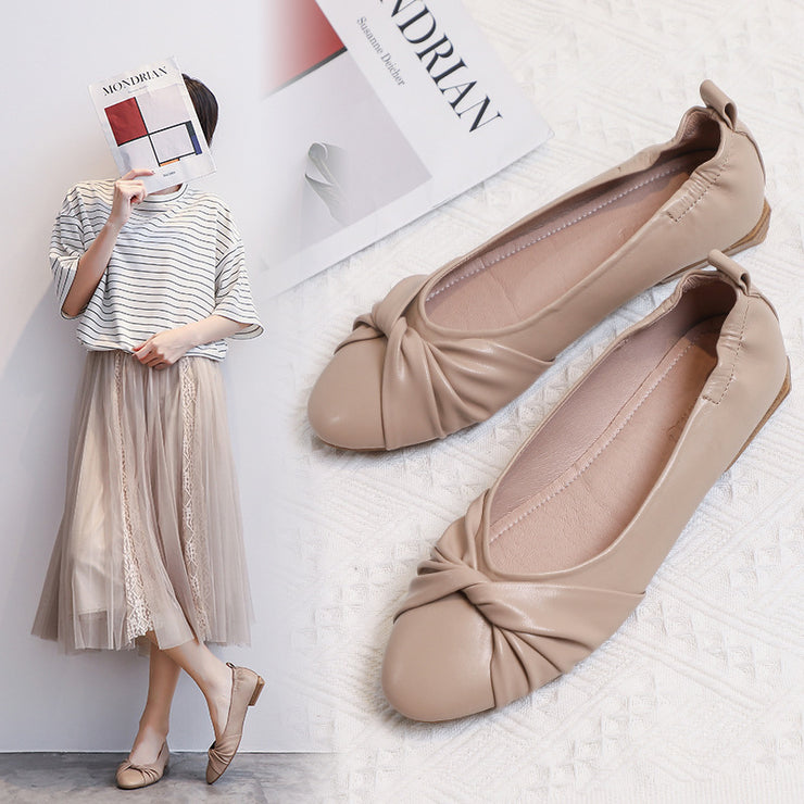 Leather Pea Single Shoes Women&