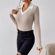 Pullover Knitting Long-sleeved Top Large V Lapel