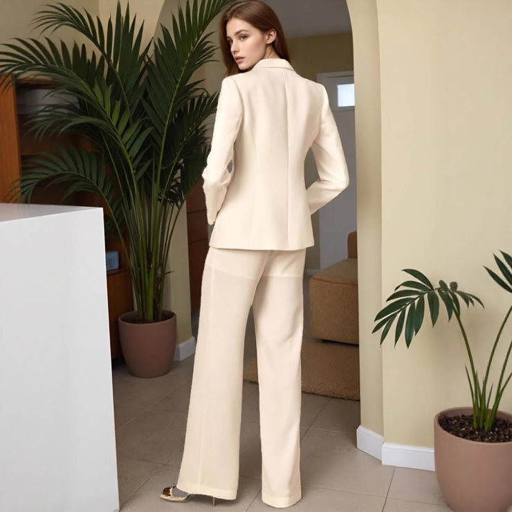 Metal Decorative Strip Embellished Design Trousers Slim Fit Long-sleeve Suit