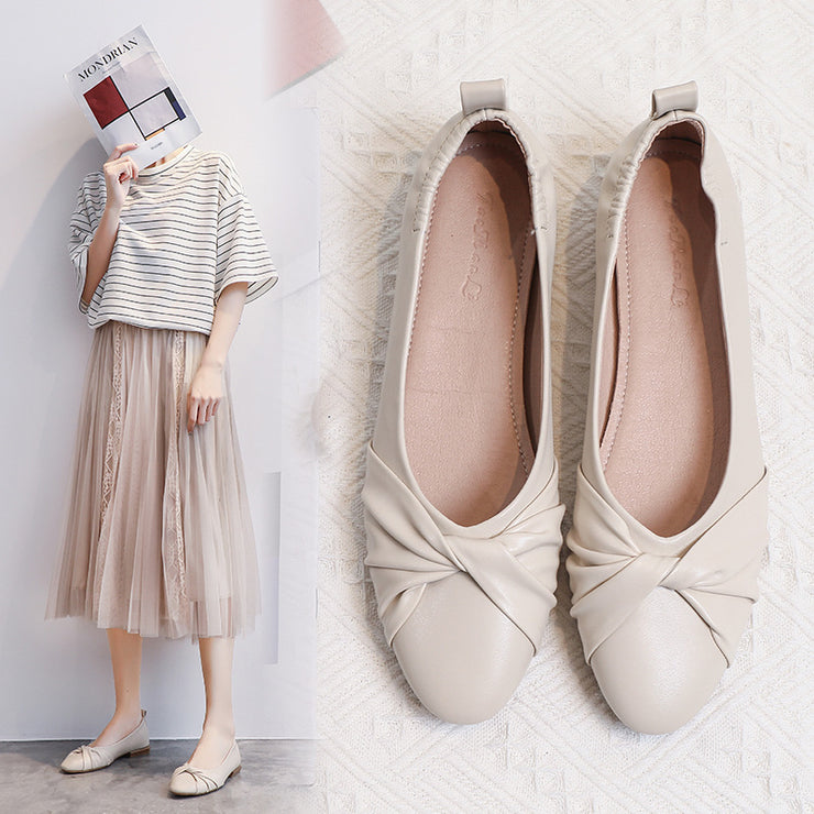 Leather Pea Single Shoes Women&