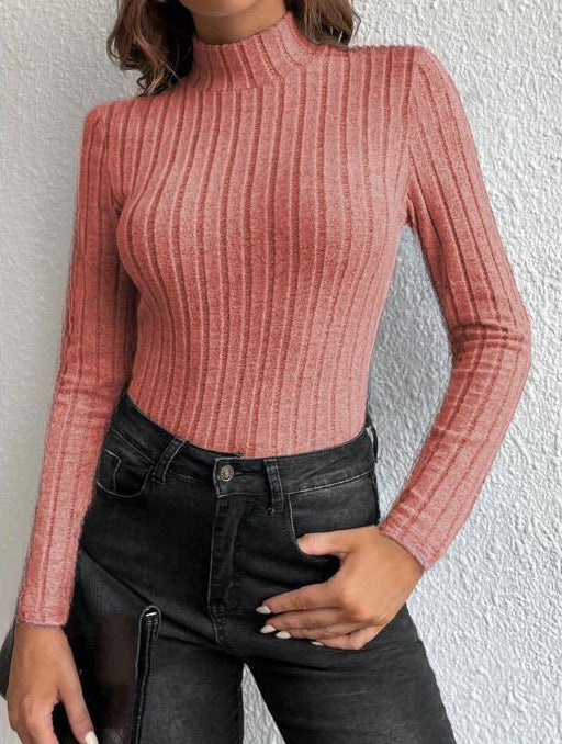 Half Turtleneck Sunken Stripe Brushed Soft Warm Sweater