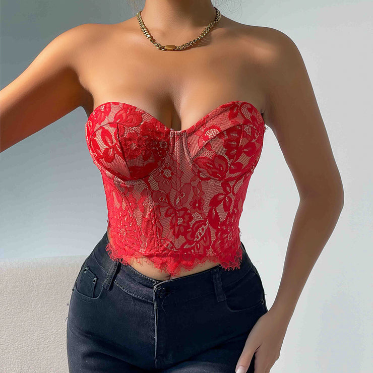 Sexy Lace Eye Curtain Flower High Sense Vest
