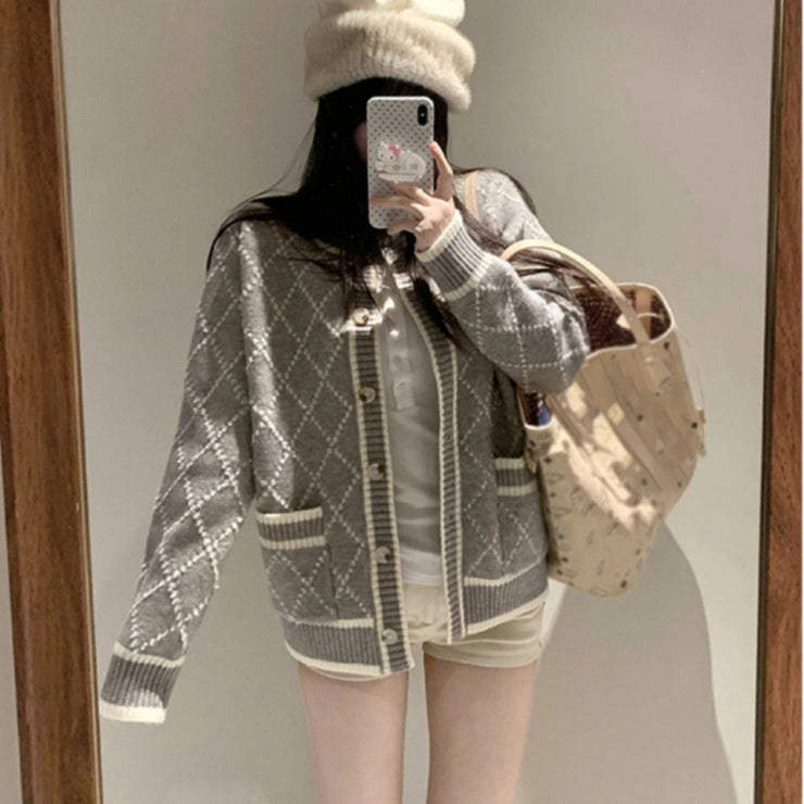 Rhombus Sweater Coat Women&