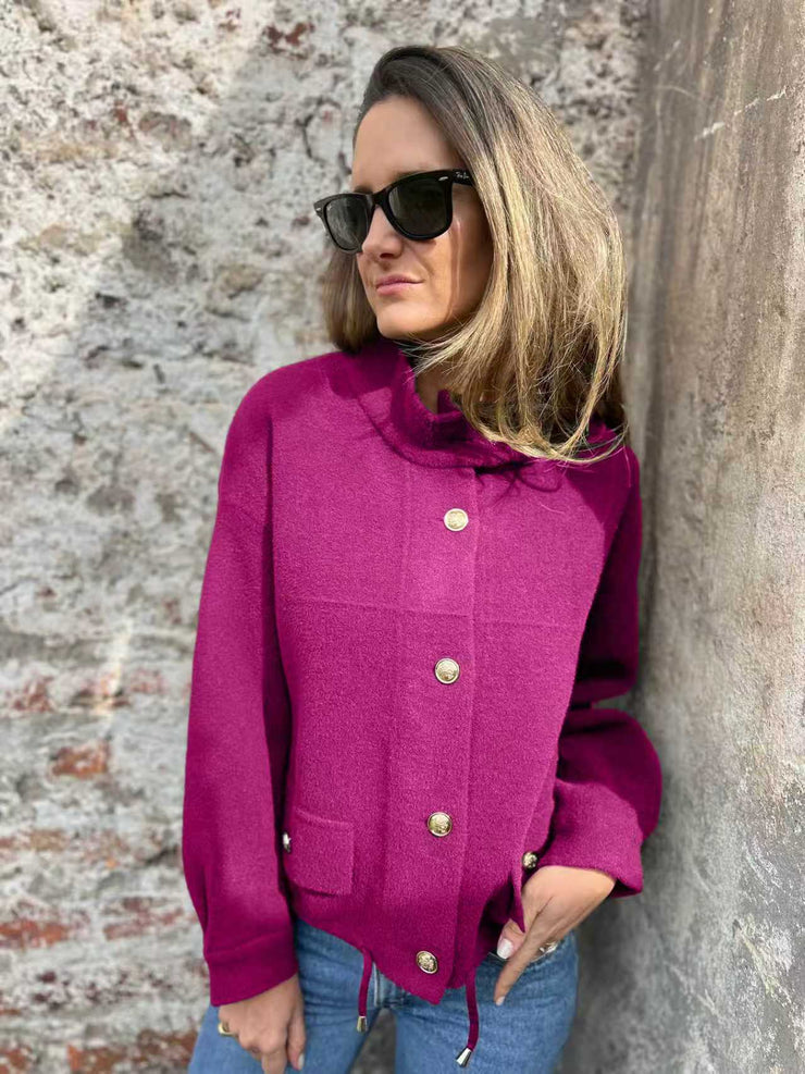 Tie Pocket Cardigan Single-breasted Mid-length Coat