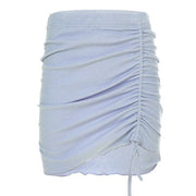 Threaded drawstring pleated skirt skirt