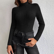 Half Turtleneck Sunken Stripe Brushed Soft Warm Sweater
