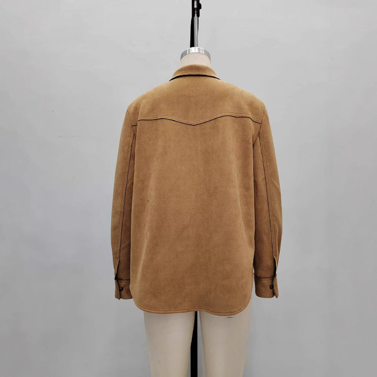 Lapel Multi-pocket Design Loose-fitting Women&