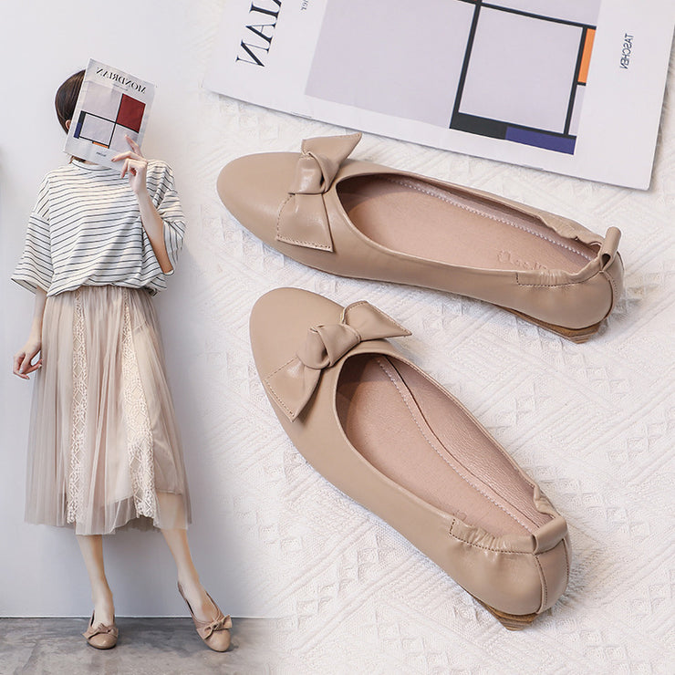 Leather Pea Single Shoes Women&