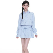 Blue Skirt Korean Striped Skirt