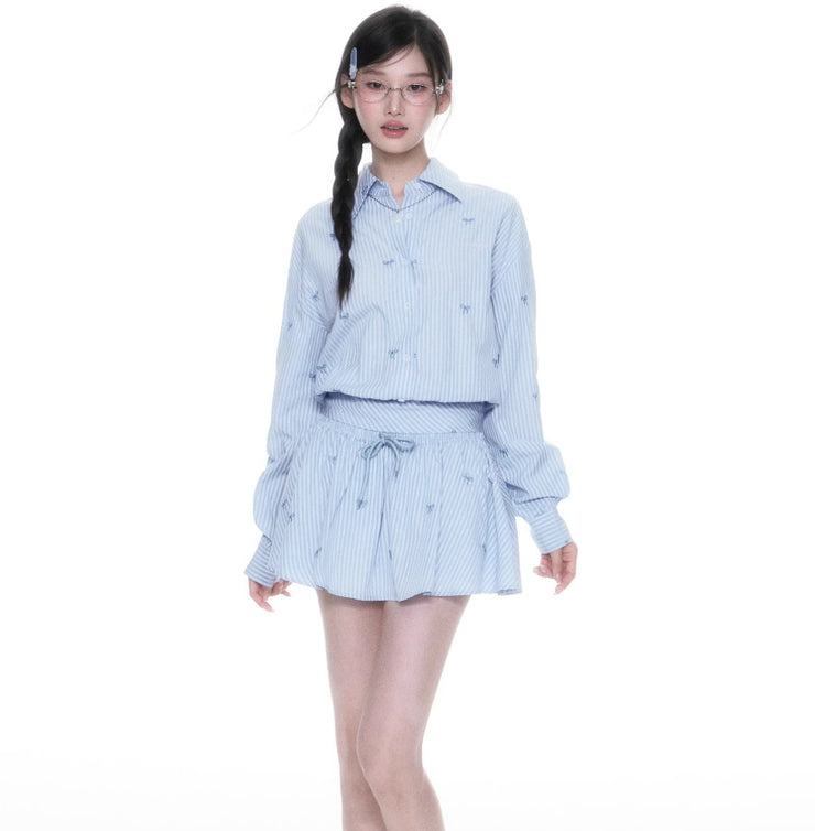 Blue Skirt Korean Striped Skirt