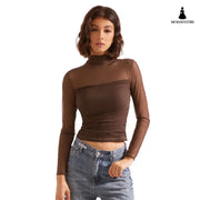 Half Turtleneck Gauzy Stitching T-shirt Top