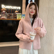 Women's Korean-style Hooded Double Zipper Knitted Bottoming Shirt