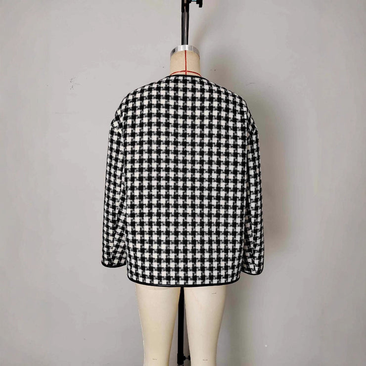 Metal Buckle Decorative Round Neck Hemming Shorts Jacket