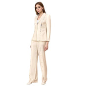 Metal Decorative Strip Embellished Design Trousers Slim Fit Long-sleeve Suit