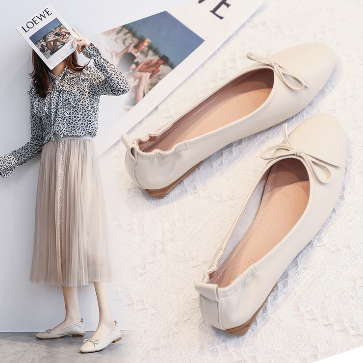 Leather Pea Single Shoes Women&