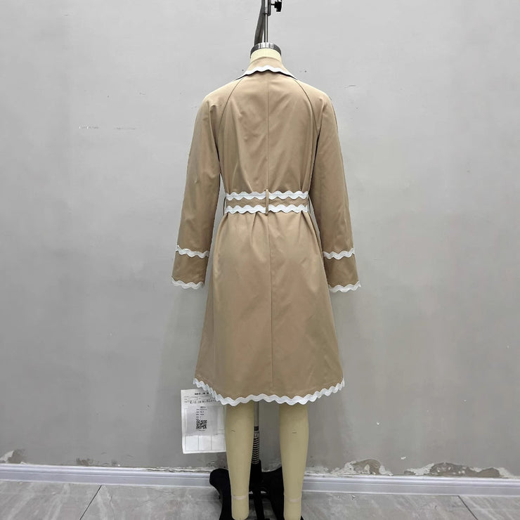 Elegant Chic White Wavy Neckline Double Breasted Coat