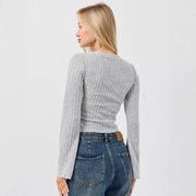 Short Cropped Cropped Flared Sleeve Round Neck T-shirt