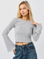 Short Cropped Cropped Flared Sleeve Round Neck T-shirt