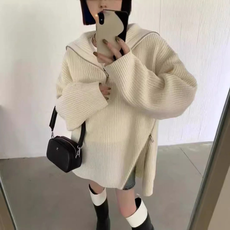 Lazy Wind Relaxed Design Zipper Turtle Neck