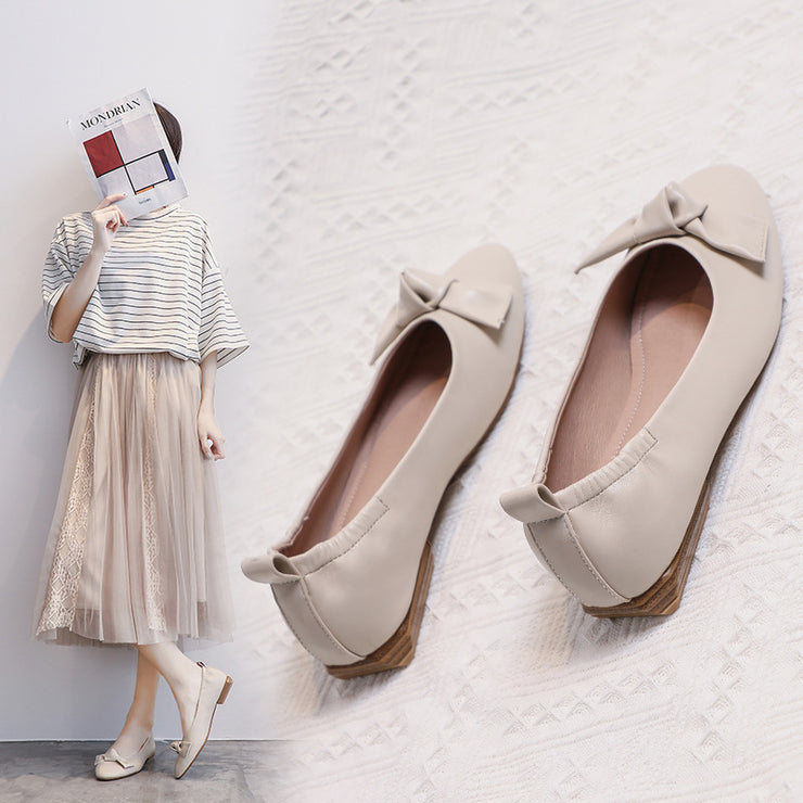 Leather Pea Single Shoes Women&