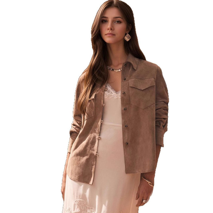 Lapel Multi-pocket Design Loose-fitting Women&