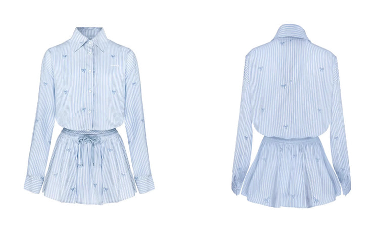 Blue Skirt Korean Striped Skirt