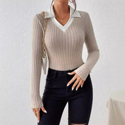 Pullover Knitting Long-sleeved Top Large V Lapel