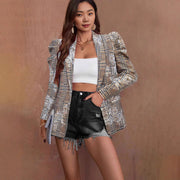 Commuter Printed Puff Sleeve Pleated Loose Long Sleeve Jacket