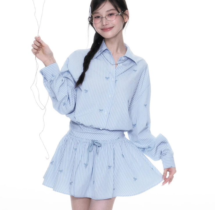 Blue Skirt Korean Striped Skirt