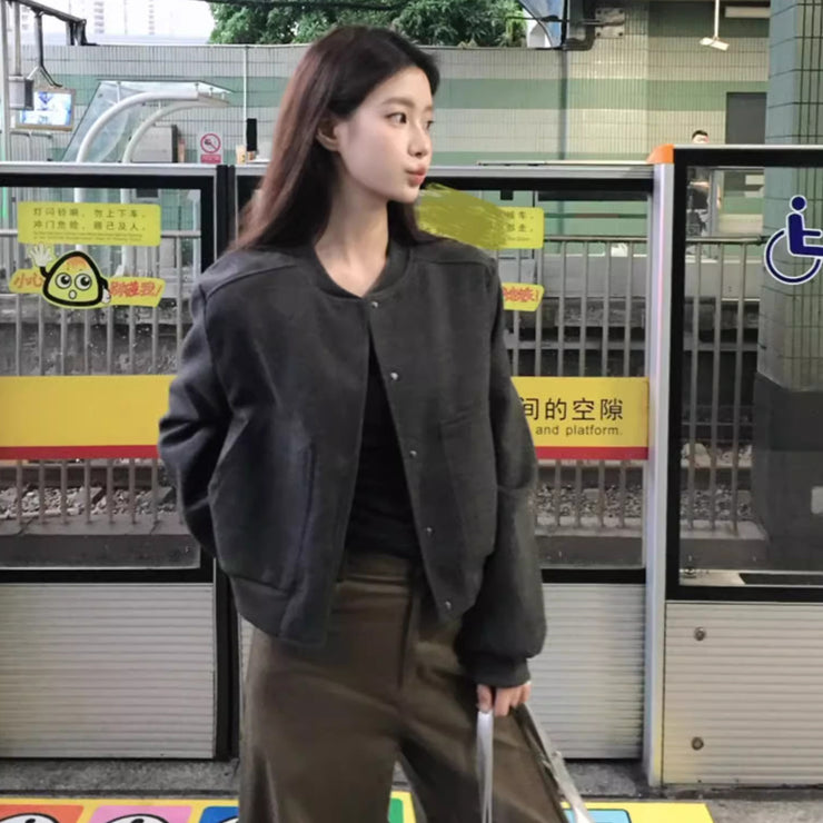 Retro Short Baseball Jacket Women&