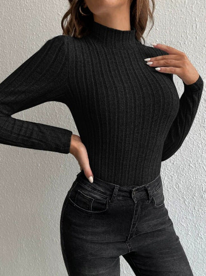 Half Turtleneck Sunken Stripe Brushed Soft Warm Sweater