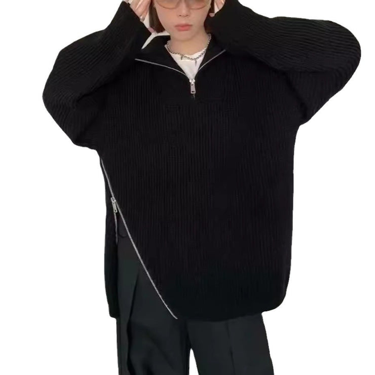 Lazy Wind Relaxed Design Zipper Turtle Neck