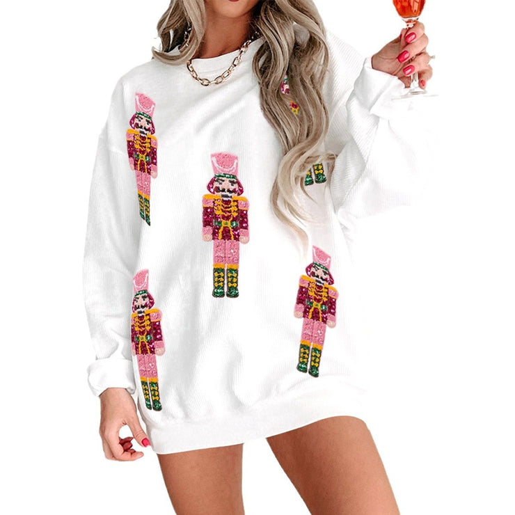 Autumn And Winter Sequin Embroidery Anime Round Neck Long Sleeve Loose Sweatshirt