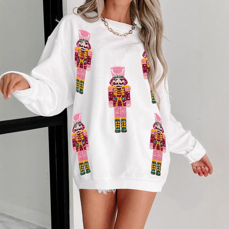 Autumn And Winter Sequin Embroidery Anime Round Neck Long Sleeve Loose Sweatshirt