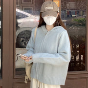 Women's Korean-style Hooded Double Zipper Knitted Bottoming Shirt