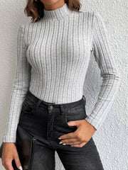 Half Turtleneck Sunken Stripe Brushed Soft Warm Sweater