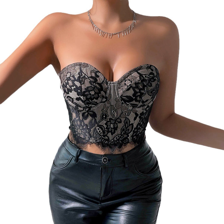 Sexy Lace Eye Curtain Flower High Sense Vest
