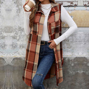 Women's Retro British Style Commute Leisure Lapel Long Plaid Coat