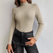 Half Turtleneck Sunken Stripe Brushed Soft Warm Sweater