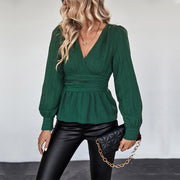 European And American Fall Women's Clothing V-neck Slim Shirt Women