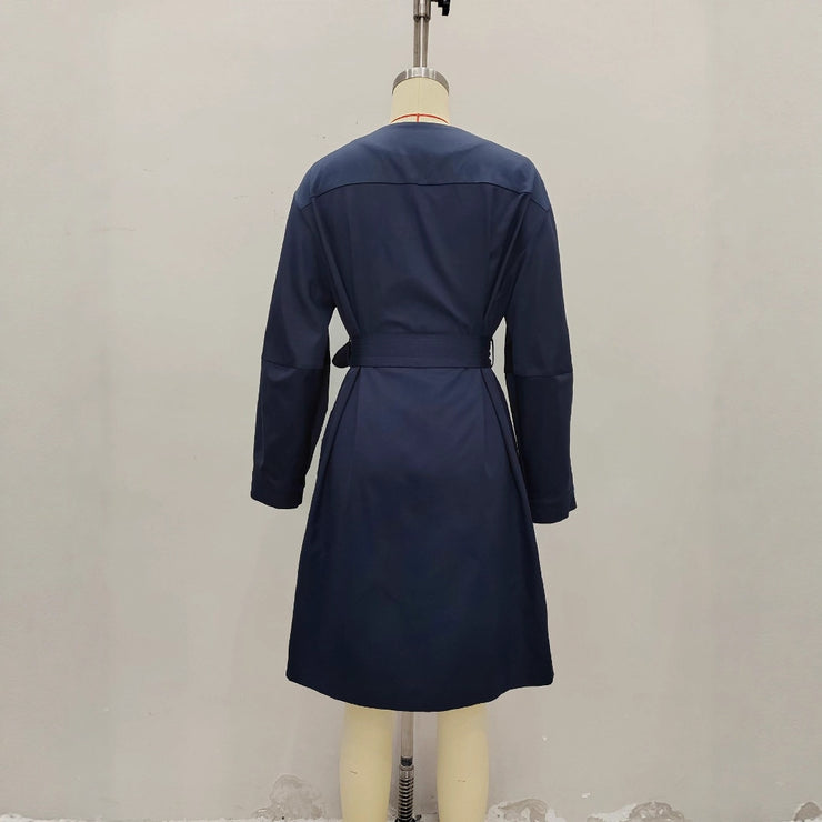 Elegant Round Neck Waist Trimming Elegant Trench Coat