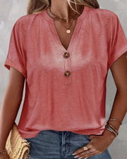 Women's Solid Color Button Short Sleeved Shirt