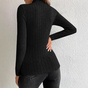 Half Turtleneck Sunken Stripe Brushed Soft Warm Sweater
