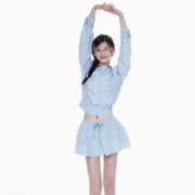 Blue Skirt Korean Striped Skirt